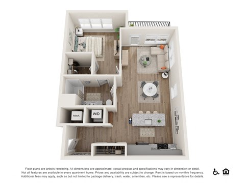 Floor plan for 1 bed, 1 bath, 911 sqft